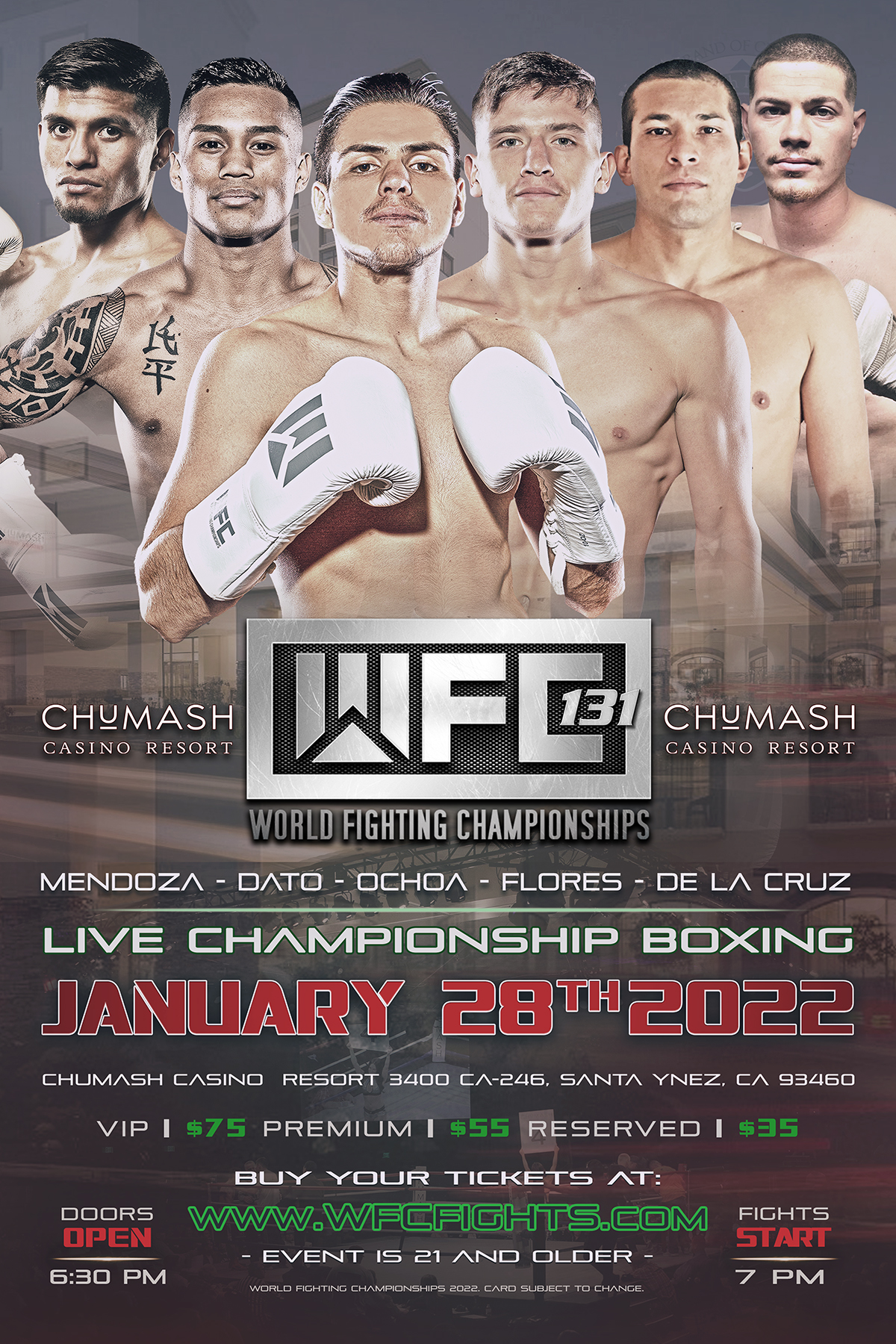 WFC 131 Championship LIVE BOXING January 28th ,2022 at Chumash Casino