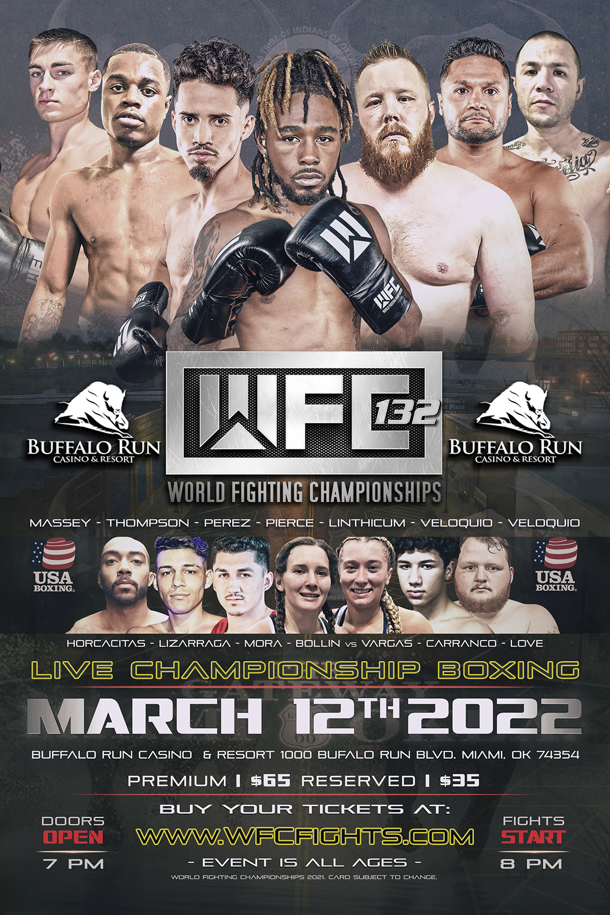WFC 132 LIVE BOXING Saturday March 12,2022 at Buffalo Run Casino
