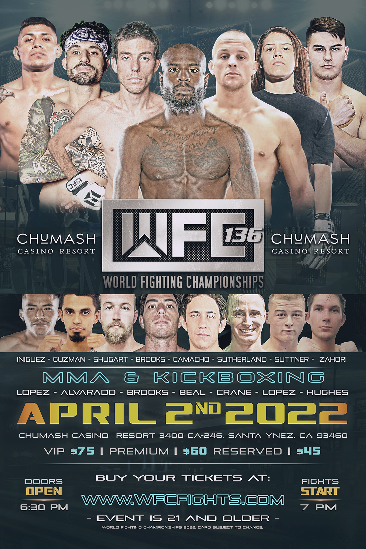 WFC 136 LIVE MMA April 2nd, 2022 at Chumash Casino