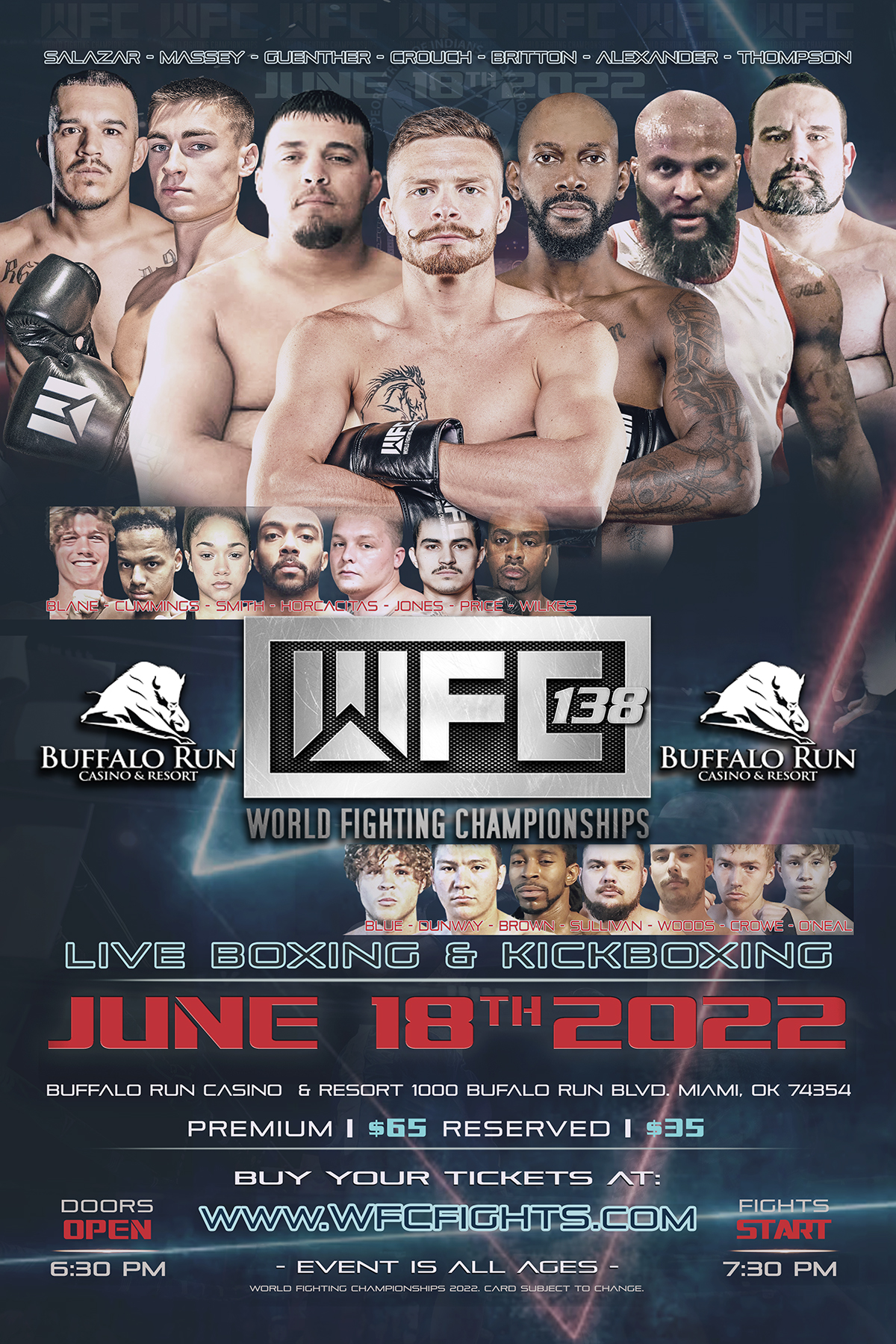WFC 138 LIVE BOXING Saturday June 18,2022 at Buffalo Run Casino