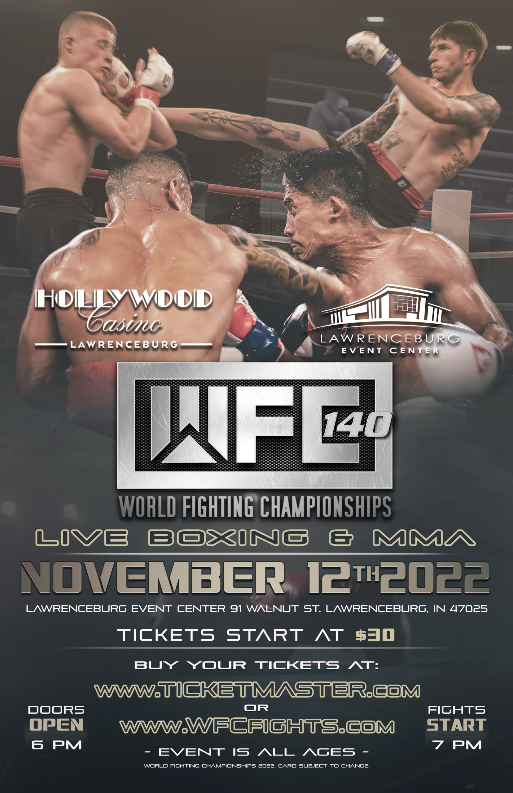 WFC 140 LIVE Boxing and MMA November 12th,2022 at Lawrenceburg Event Center
