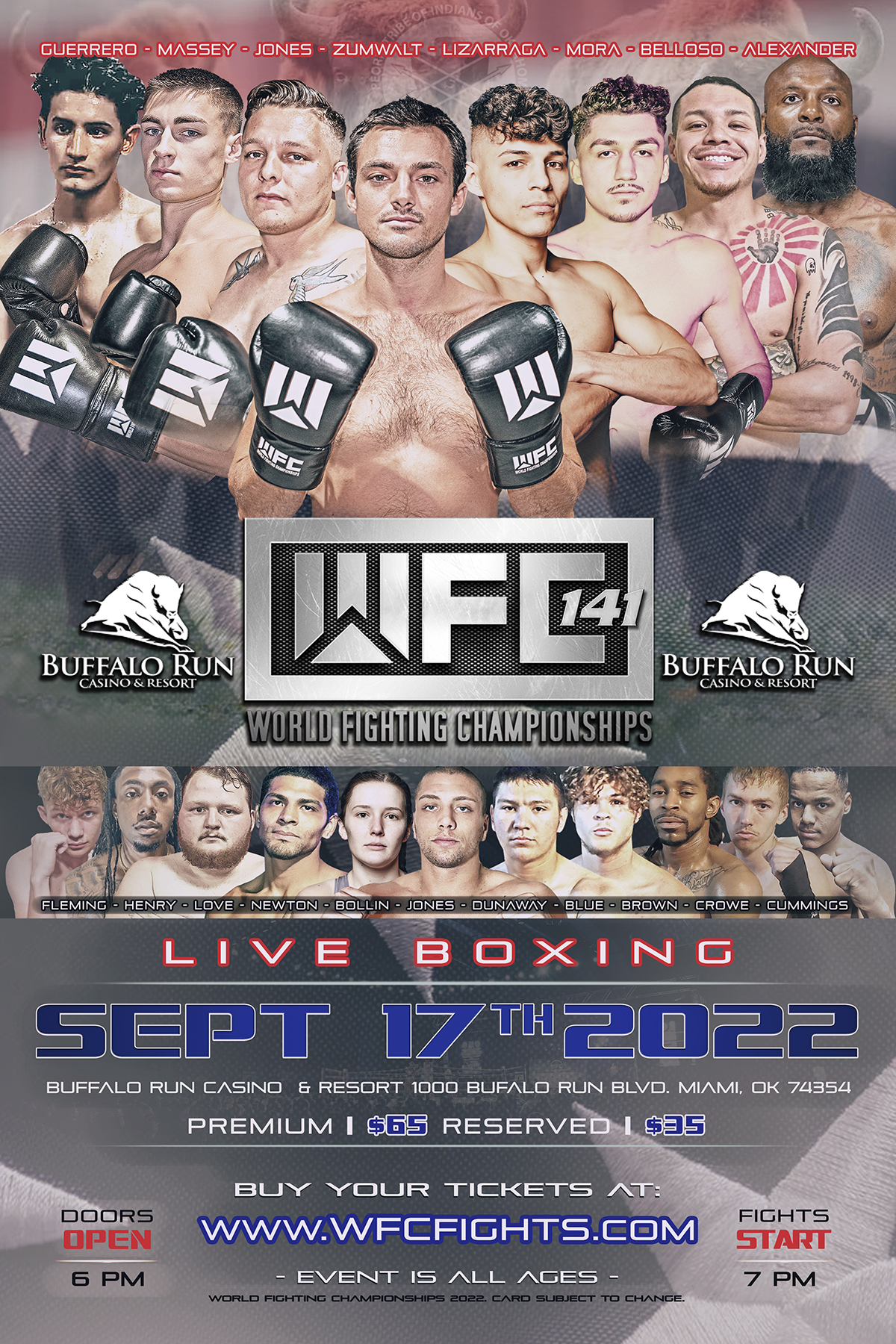 WFC 141 LIVE BOXING Saturday September 17,2022 at Buffalo Run Casino