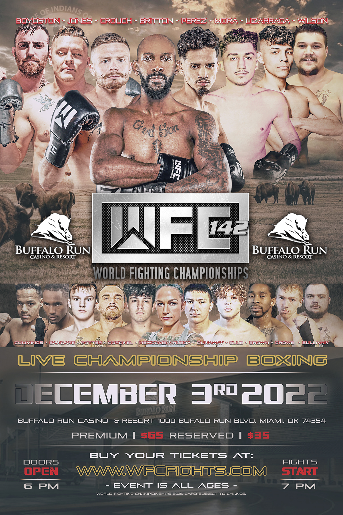 WFC 142 LIVE BOXING Saturday December 3rd,2022 at Buffalo Run Casino