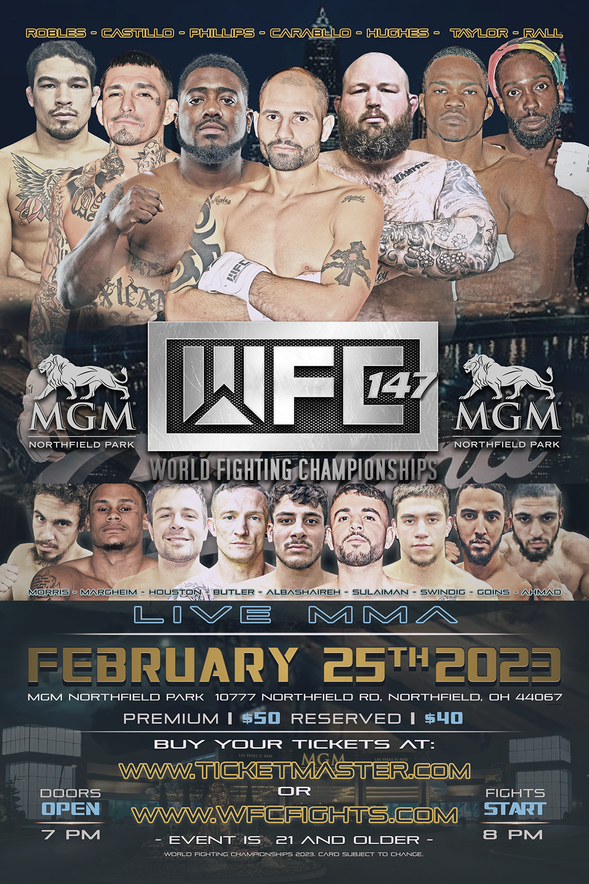 WFC 147 LIVE MMA at MGM Northfield Park February 25th,2023