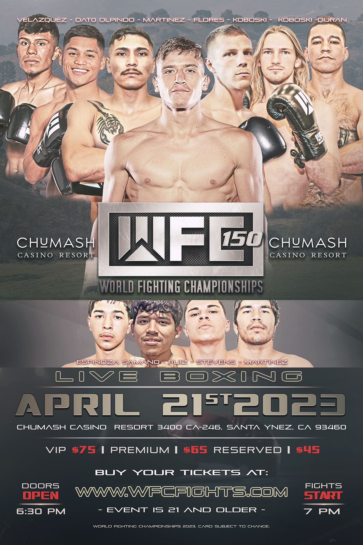WFC 150 LIVE BOXING April 21st, 2023 at Chumash Casino