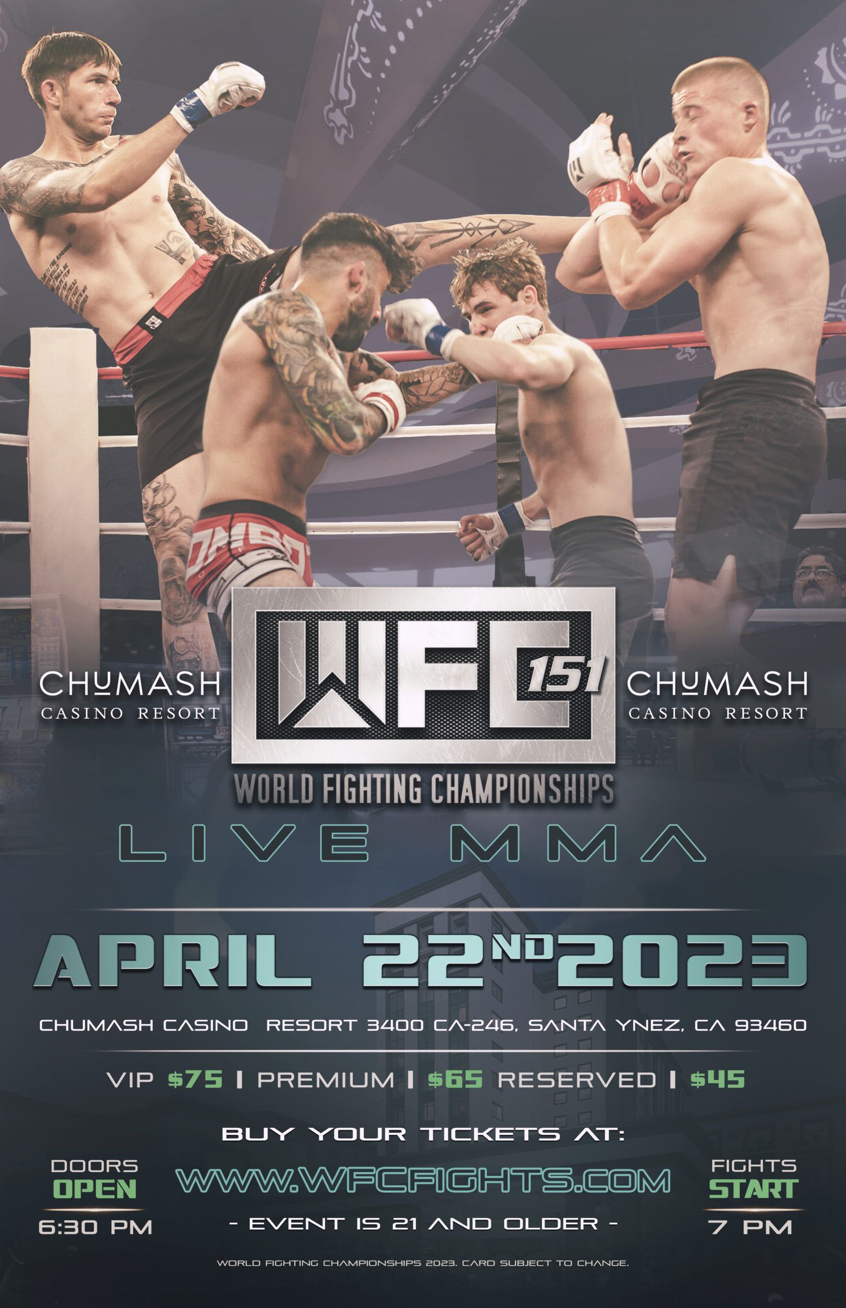 WFC 151 LIVE MMA and Kickboxing April 22nd, 2023 at Chumash Casino